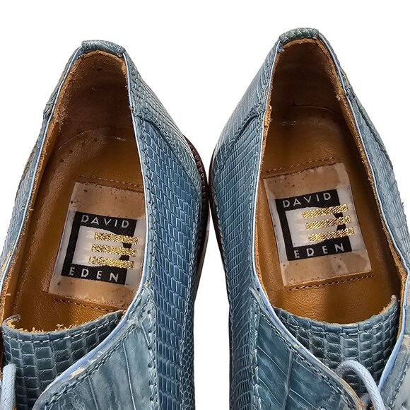 NEW Vintage Baby Blue Exotic David Eden Crocodile Teju Lizard Men's 7 Dress Shoe - Picture 13 of 16